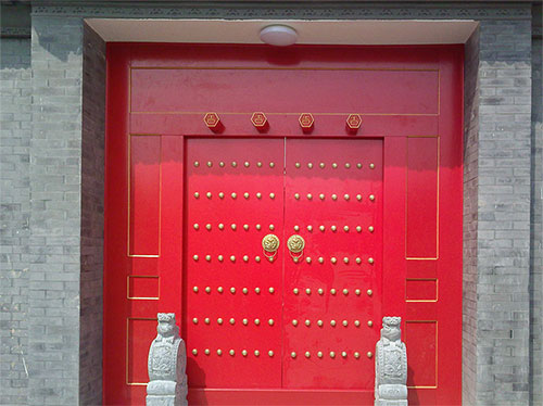 九真镇中国传统四合院系列朱红色中式木制大门木作